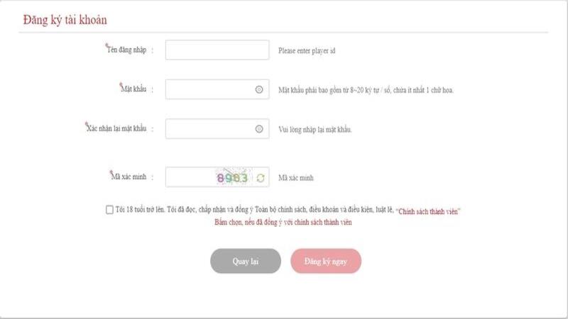 Giao diện đăng ký mở mới tài khoản tại i9Bet
